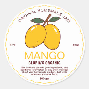 Pegatina Redonda Vintage Fruit Mango Jam Producto casero