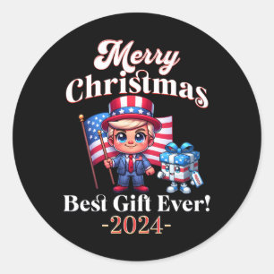 Pegatina Redonda Vintage Funny Trump Feliz Navidad Mejor Presente E
