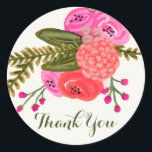 Pegatina Redonda Vintage Garden Gracias Pegatinas<br><div class="desc">Diseño floral de color rojo y rosa pintado a mano por Shelby Allison. ¡Perfecto para un boda rústico de primavera! Para las invitaciones coincidentes,  las tarjetas de respuesta,  los pegatinas y otros elementos,  haga clic en el enlace de abajo para ver toda la colección de Jardín de Vintage.</div>