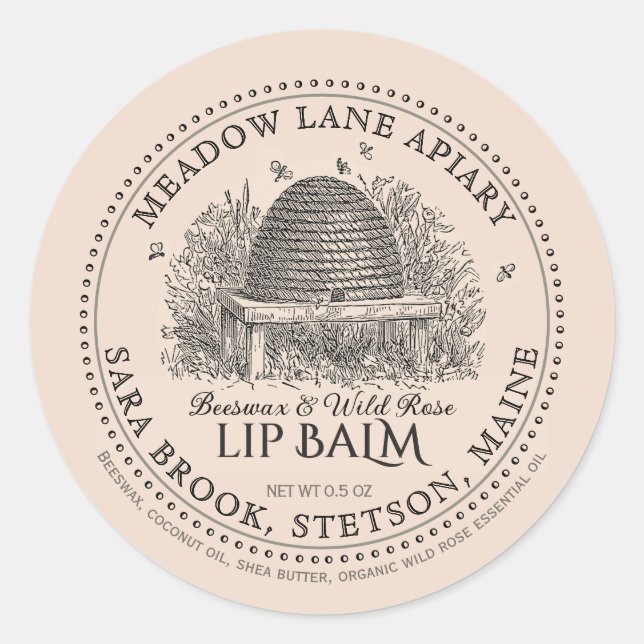 Pegatina Redonda Vintage Garden Skep Beeswax Lip Balm (Anverso)