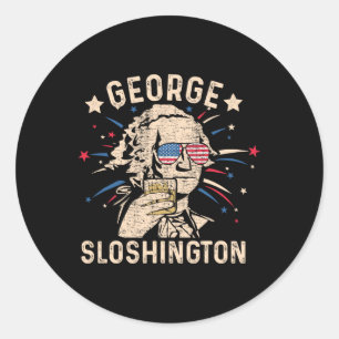 Pegatina Redonda Vintage George Sloshington Washington 4 de Julio