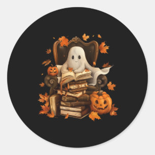 Pegatina Redonda Vintage Ghost Book Leyendo Calabaza Gótica Hallowe