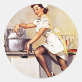 Pegatina Redonda Vintage Gil Elvgren Retro Nurse Pin Up Chica