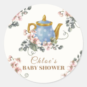 Pegatina Redonda Vintage Girly Wildflower Tea Baby Shower