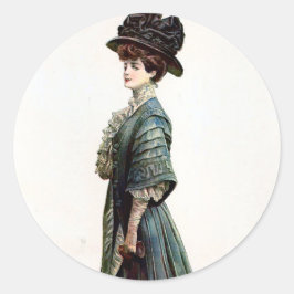Pegatina Redonda Vintage Glamorous Lady Fashion Ilustracion