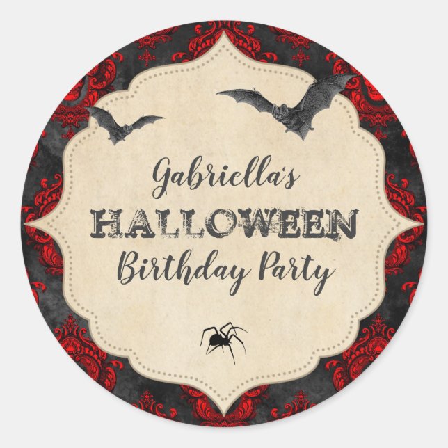 Pegatina Redonda Vintage Gothic Halloween Spider Birthday (Anverso)