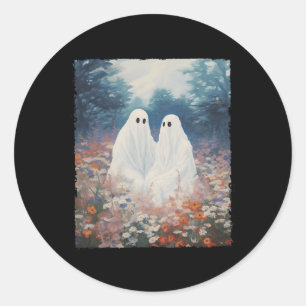 Pegatina Redonda Vintage Gótico Floral Halloween Gantasma Pareja En