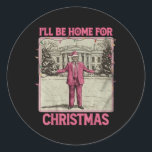 Pegatina Redonda Vintage Gracioso Trump estaré en casa para Chris<br><div class="desc">Vintage Gracioso Trump Estaré en casa para Navidades 2024 2</div>