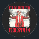 Pegatina Redonda Vintage Gracioso Trump estaré en casa para Chris<br><div class="desc">Vintage Gracioso Trump Estaré en casa para Navidades 2024 3</div>