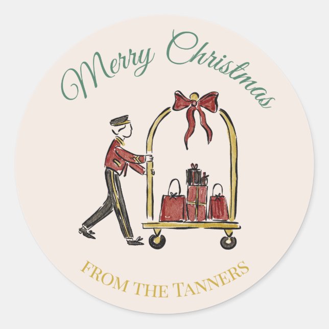 Pegatina Redonda Vintage Grand Hotel Christmas (Anverso)