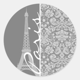 Pegatina Redonda Vintage Gray Damask Paris