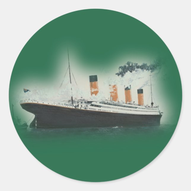 Pegatina Redonda Vintage Green Titanic Ship Navidades (Anverso)