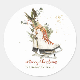Pegatina Redonda Vintage Greenery Boho Navidad Acuarela