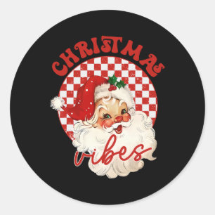 Pegatina Redonda Vintage Groovy Santa Claus Vibraciones de Navidad 