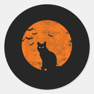 Pegatina Redonda Vintage Halloween Black Cat Costume Retro Moon Cat