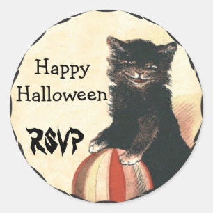 Pegatina Redonda Vintage HALLOWEEN Black Cat RSVP