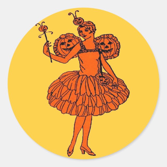 Pegatina Redonda Vintage Halloween Calabaza (Anverso)