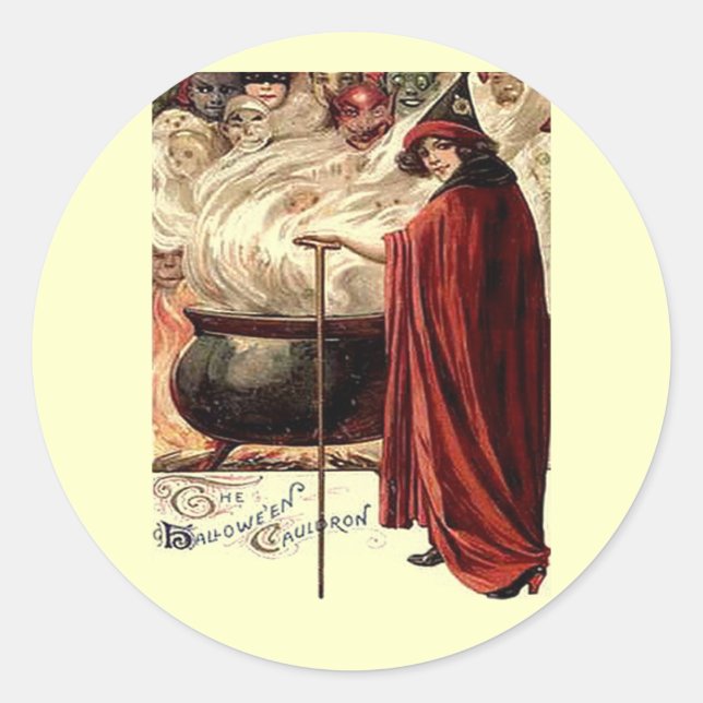 Pegatina Redonda Vintage Halloween Cauldron Magic (Anverso)