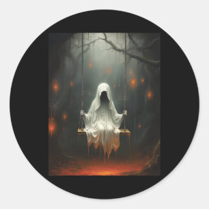Pegatina Redonda Vintage Halloween Disstume Ghost Swing
