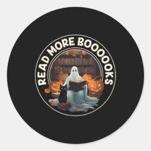 Pegatina Redonda Vintage Halloween Ghost Leer más libros Gato negro