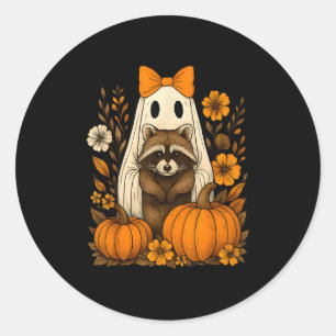 Pegatina Redonda Vintage Halloween Ghost Raccoon Groovy Flo
