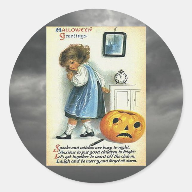 Pegatina Redonda Vintage Halloween Greetings (Anverso)