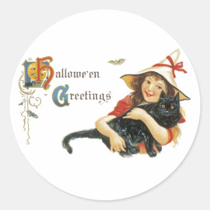 Pegatina Redonda Vintage Halloween Greetings