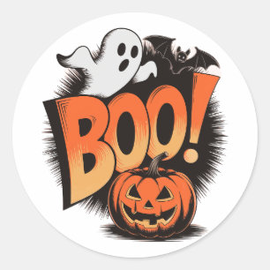 Pegatina Redonda Vintage Halloween - Inspirado ''BOO!'
