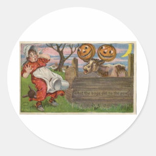 Pegatina Redonda Vintage Halloween Tarjetas de felicitación clásica