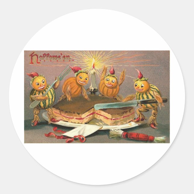 Pegatina Redonda Vintage Halloween Tarjetas de felicitación clásica (Anverso)
