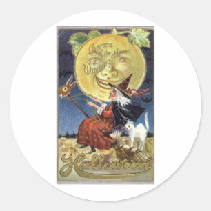 Pegatina Redonda Vintage Halloween Tarjetas de felicitación clásica