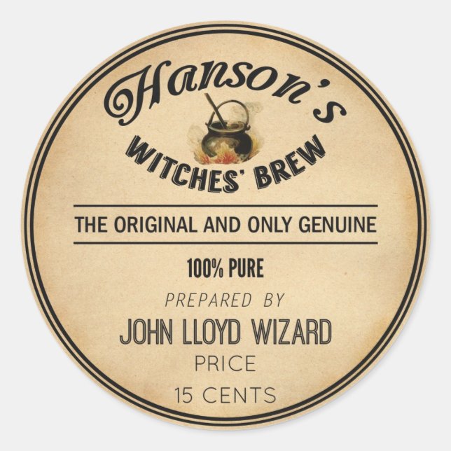 Pegatina Redonda Vintage Halloween Testigos apotecarios producen ca (Anverso)