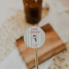 Pegatina Redonda Vintage Hand Drake Quirky Snowman Feliz Navidad