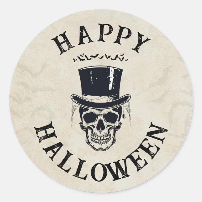 Pegatina Redonda Vintage Happy Halloween Skull (Anverso)