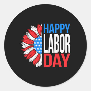 Pegatina Redonda Vintage Happy Labour Day Patriótico Sunflower Labo
