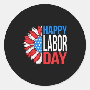 Pegatina Redonda Vintage Happy Labour Day Patriótico Sunflower Labo