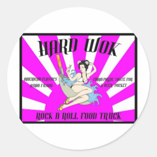 Pegatina Redonda Vintage Hard Wok Cafe Rótulo