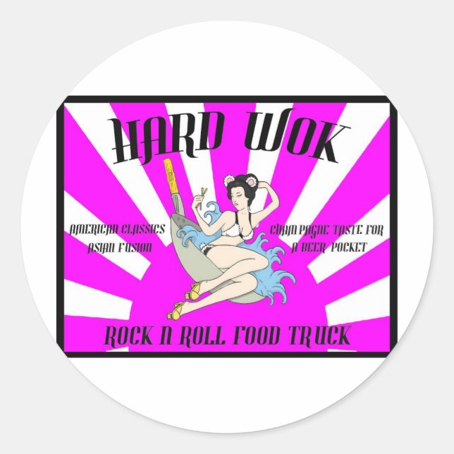Pegatina Redonda Vintage Hard Wok Cafe Rótulo (Anverso)