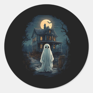 Pegatina Redonda Vintage Haunty House Midnight Spooky Ghost Scary