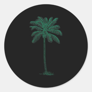Pegatina Redonda Vintage Hawái Palm Tree Beach Tropical Island P