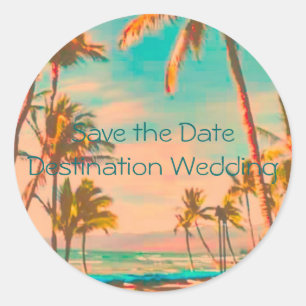 Pegatina Redonda Vintage Hawaiian Beach Scene