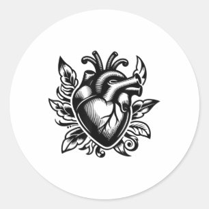 Pegatina Redonda Vintage Heart Old school Love Tattoo Style Valenti