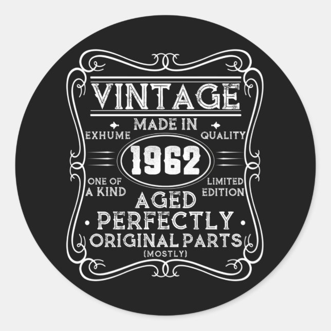 Pegatina Redonda Vintage Hecho En 1962 Clásico Retro (Anverso)
