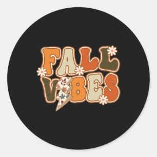 Pegatina Redonda Vintage Hello Fall Floral Groovy Fall Vibes otoño