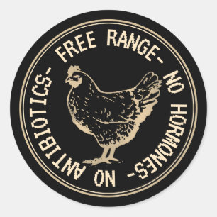 Pegatina Redonda Vintage Hen Free Range No Hormones Emblem