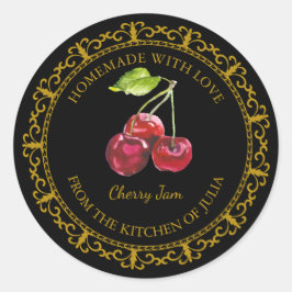 Pegatina Redonda Vintage Homemade Cherry Jam Label l Black