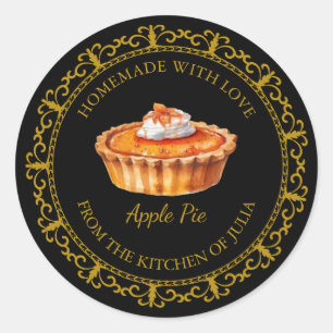 Pegatina Redonda Vintage Homemade Pie Label l Negro