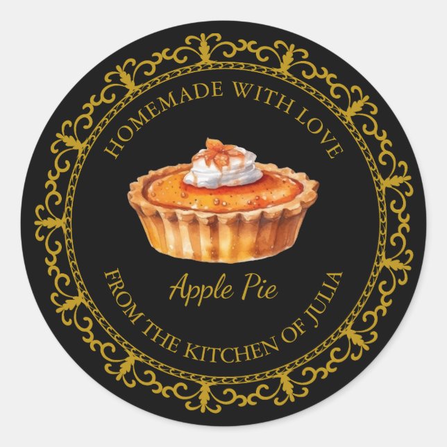 Pegatina Redonda Vintage Homemade Pie Label l Negro (Anverso)