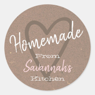 Pegatina Redonda Vintage Homemade with Love Kitchen Lilac Paper