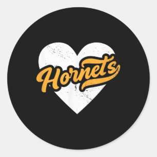 Pegatina Redonda Vintage Hornets High School Go Hornets Pride Heart